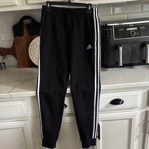 Adidas Women’s Black Joggers with White Stripes